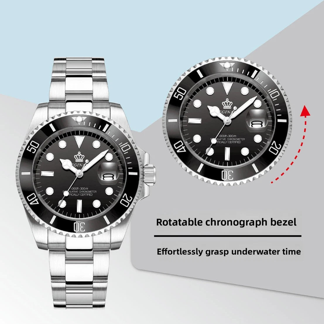 Men's Quartz Diving Watch-Stainless Steel Ceramic Bezel Luminous Waterproof-40mm