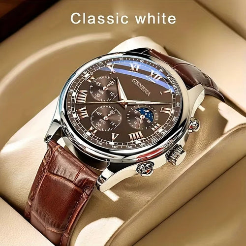 High Quality Men'S Luxury Belt Fashion Quartz Watch Men round Business Student S