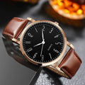 Men's Fashion Analog Quartz Watch Imitation Leather Strap Business Wristwatch