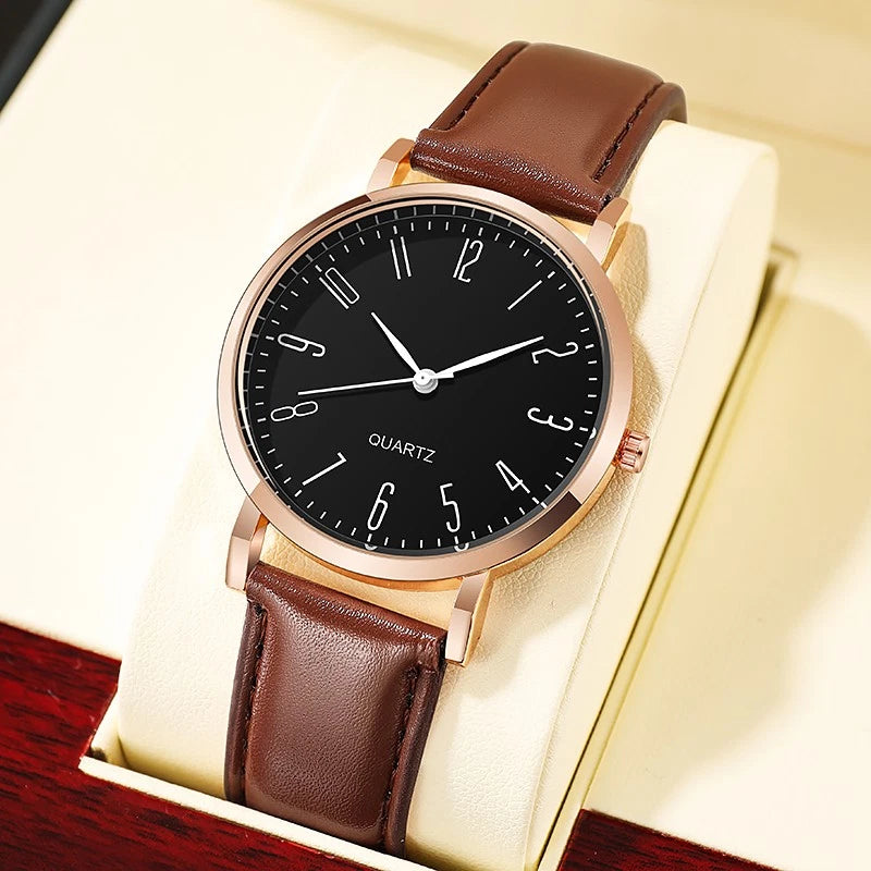 Men's Fashion Analog Quartz Watch Imitation Leather Strap Business Wristwatch