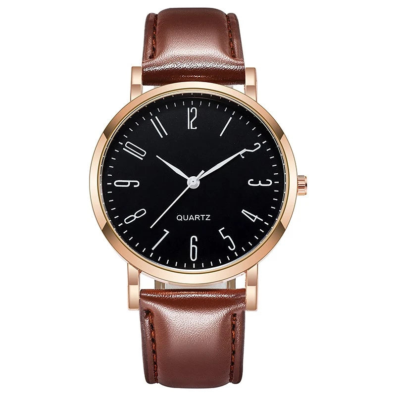 Men's Fashion Analog Quartz Watch Imitation Leather Strap Business Wristwatch